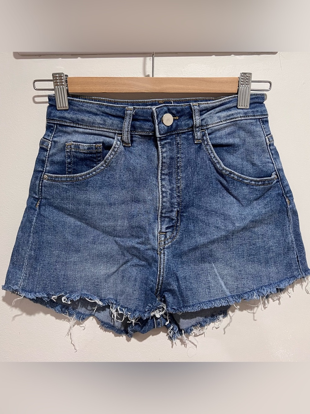 Women's High-Rise Distressed Denim Shorts - Blue
